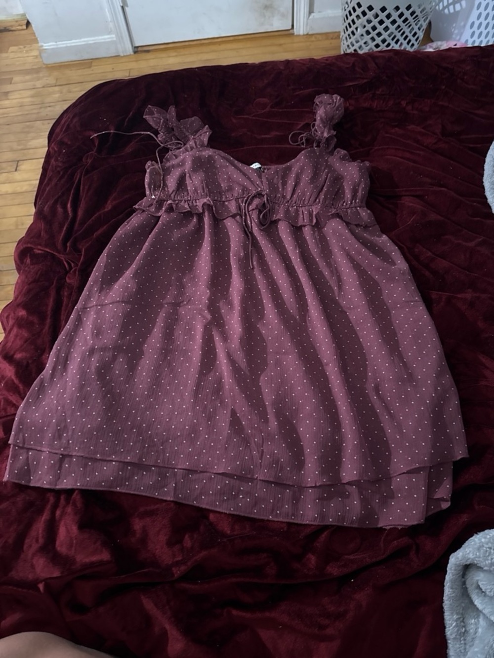 American Eagle Outfitters Girls Burgundy Polka Dot Sundress